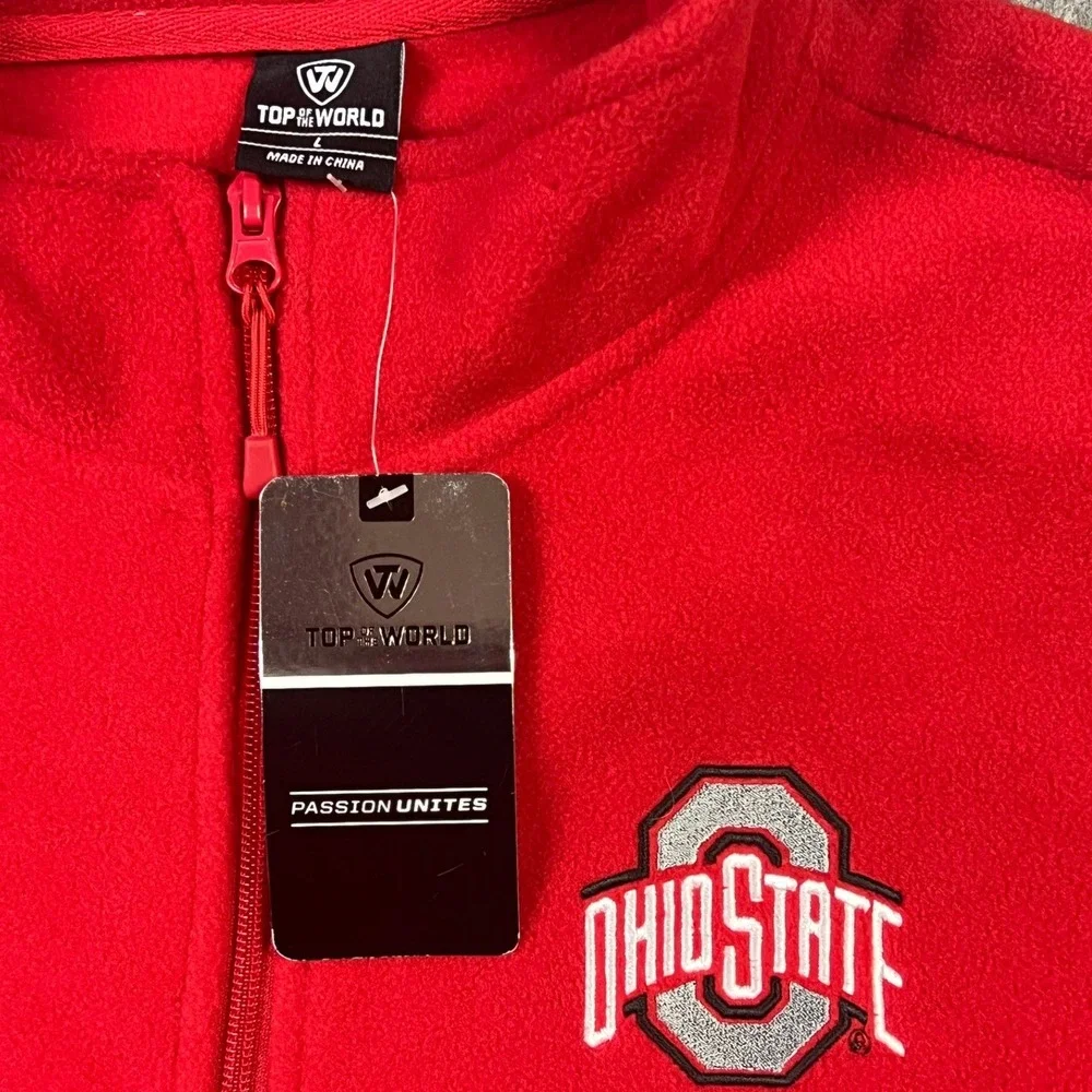 Top‎ of the World Fleece Jacket Mens L Red New Ohio State Buckeyes Full Zip Logo